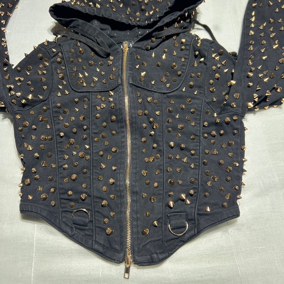 AKIRA Black Bomber Jacket with Gold Studs - Picture 9 of 11